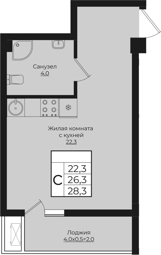 Планировка — Европа-Сити, Студия, 26 м²