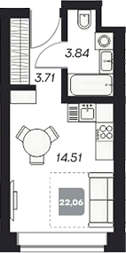 Планировка — Аэрон, Студия, 22 м²