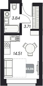 Планировка — Аэрон, Студия, 22 м²