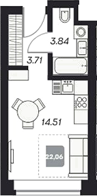 Планировка — Аэрон, Студия, 22 м²
