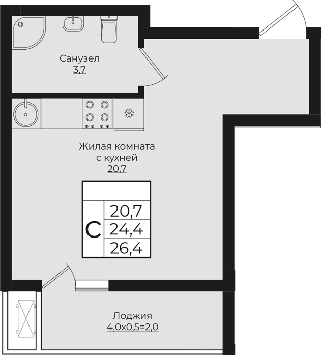 Планировка — Европа-Сити, Студия, 24 м²