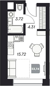 Планировка — Аэрон, Студия, 24 м²