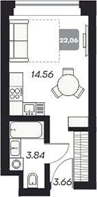 Планировка — Аэрон, Студия, 22 м²