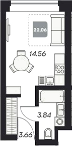 Планировка — Аэрон, Студия, 22 м²