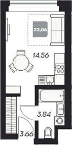 Планировка — Аэрон, Студия, 22 м²