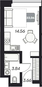 Планировка — Аэрон, Студия, 22 м²