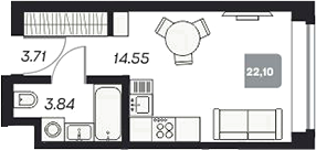 Планировка — Аэрон, Студия, 22 м²