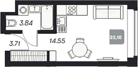 Планировка — Аэрон, Студия, 22 м²