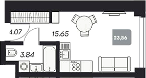 Планировка — Аэрон, Студия, 22 м²