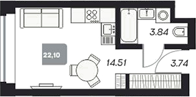Планировка — Аэрон, Студия, 22 м²