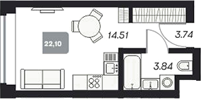 Планировка — Аэрон, Студия, 22 м²