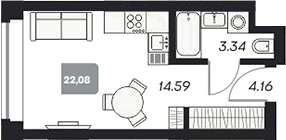 Планировка — Аэрон, Студия, 22 м²