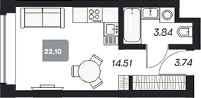 Планировка — Аэрон, Студия, 22 м²