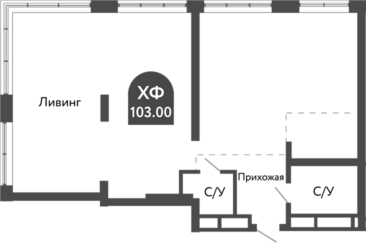 Планировка — Тихомиров, 1-комн., 104 м²
