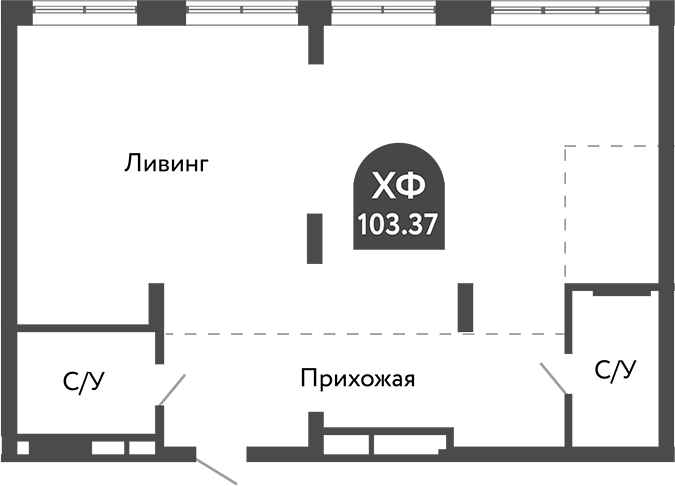 Планировка — Тихомиров, 1-комн., 103 м²