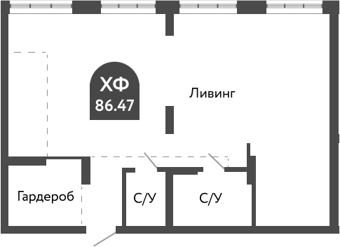 Планировка — Тихомиров, 1-комн., 86 м²