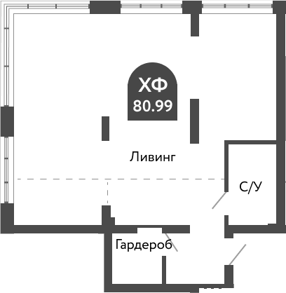 Планировка — Тихомиров, 1-комн., 81 м²