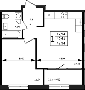 Планировка — Патрики, 2-комн., 41 м²