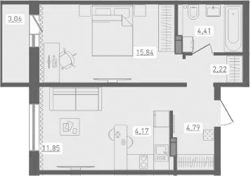 Планировка — Радуга Сибири, 2-комн., 43 м²
