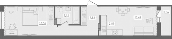 Планировка — Радуга Сибири, 2-комн., 45 м²