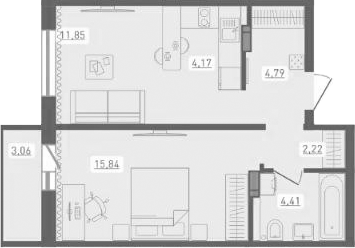Планировка — Радуга Сибири, 2-комн., 43 м²