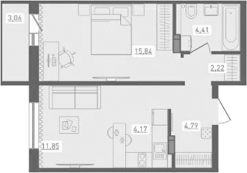 Планировка — Радуга Сибири, 2-комн., 43 м²