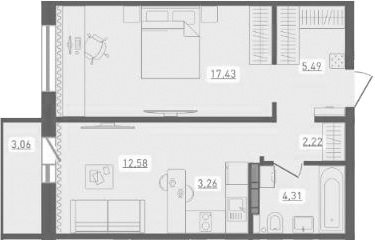 Планировка — Радуга Сибири, 2-комн., 45 м²