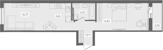 Планировка — Радуга Сибири, 2-комн., 47 м²