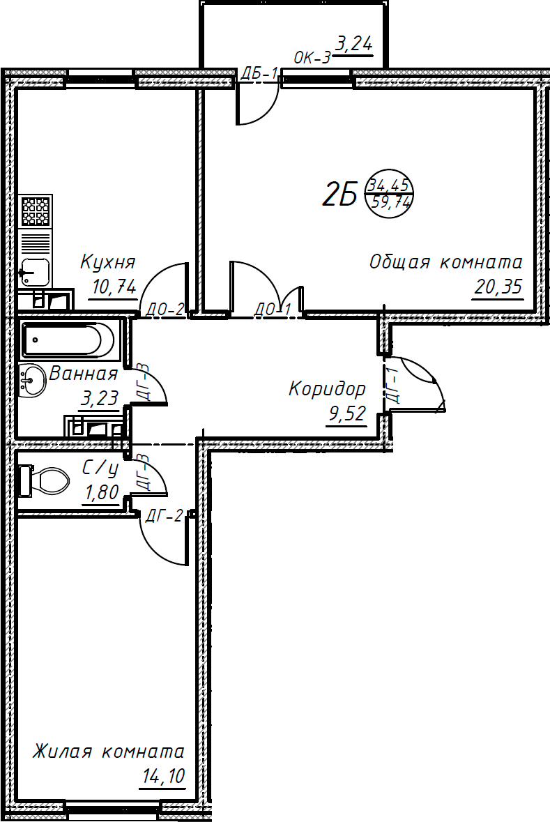 Планировка — Дом на Есенина, 2-комн., 60 м²