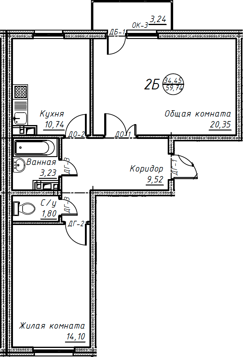 Планировка — Дом на Есенина, 2-комн., 60 м²