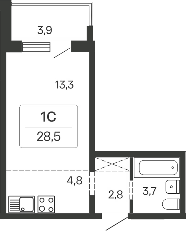 Планировка — Квартал Сосновый Бор, Студия, 25 м²