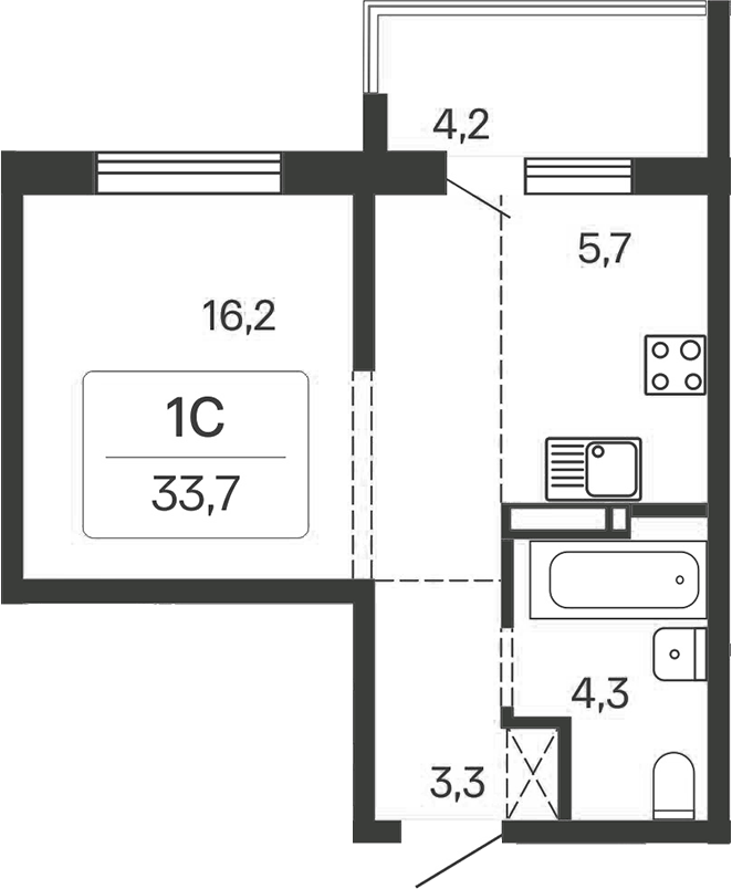 Планировка — Квартал Сосновый Бор, Студия, 30 м²