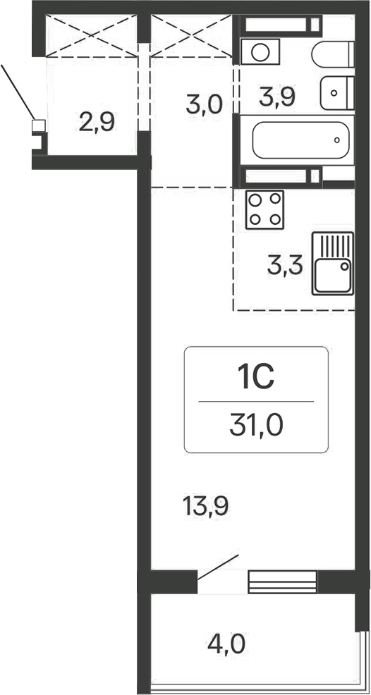 Планировка — Квартал Сосновый Бор, Студия, 27 м²