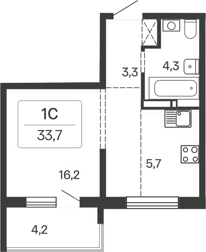 Планировка — Квартал Сосновый Бор, Студия, 30 м²