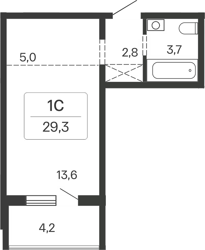 Планировка — Квартал Сосновый Бор, Студия, 25 м²