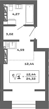 Планировка — Ньютон, Студия, 24 м²