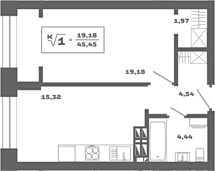 Планировка — Ньютон, 1-комн., 45 м²