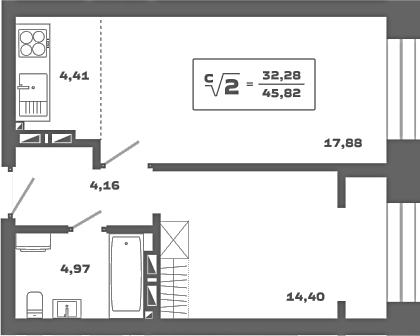 Планировка — Ньютон, 2-комн., 46 м²