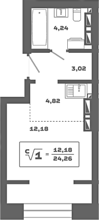 Планировка — Ньютон, Студия, 24 м²