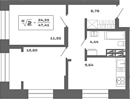 Планировка — Ньютон, 2-комн., 47 м²
