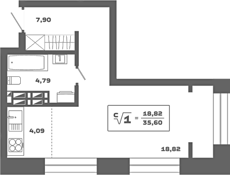 Планировка — Ньютон, Студия, 36 м²