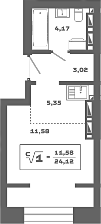 Планировка — Ньютон, Студия, 24 м²