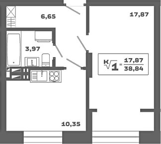 Планировка — Ньютон, 1-комн., 39 м²
