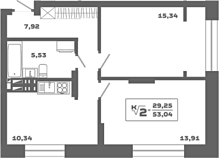 Планировка — Ньютон, 2-комн., 53 м²