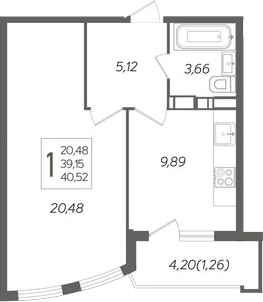 Планировка — Альфа. АСК, 1-комн., 39 м²