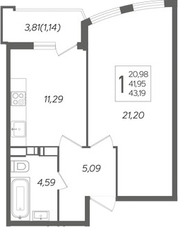 Планировка — Альфа. АСК, 1-комн., 42 м²