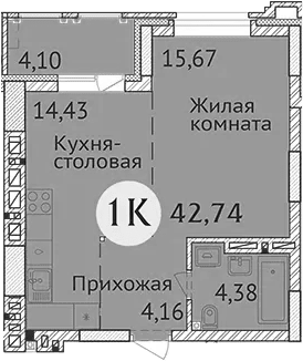 Планировка — Заельцовский New, Студия, 39 м²