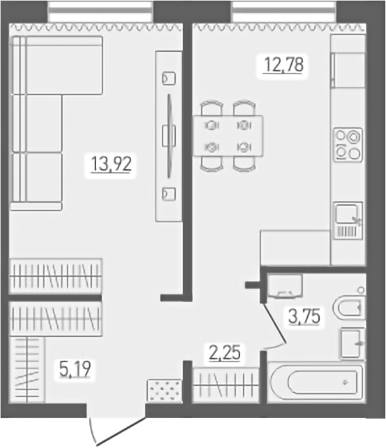 Планировка — Радуга Сибири, 1-комн., 38 м²