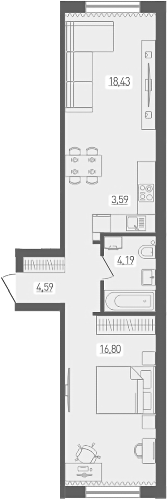 Планировка — Радуга Сибири, 2-комн., 48 м²