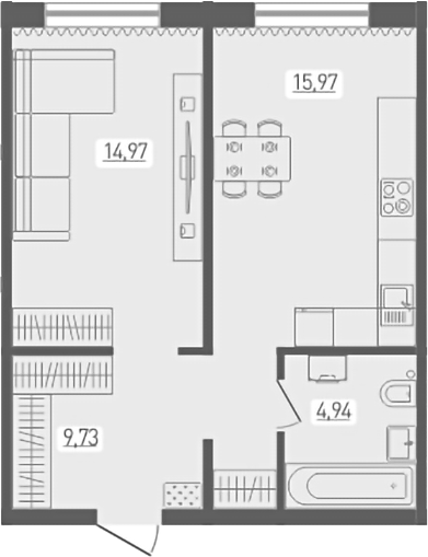 Планировка — Радуга Сибири, 1-комн., 46 м²
